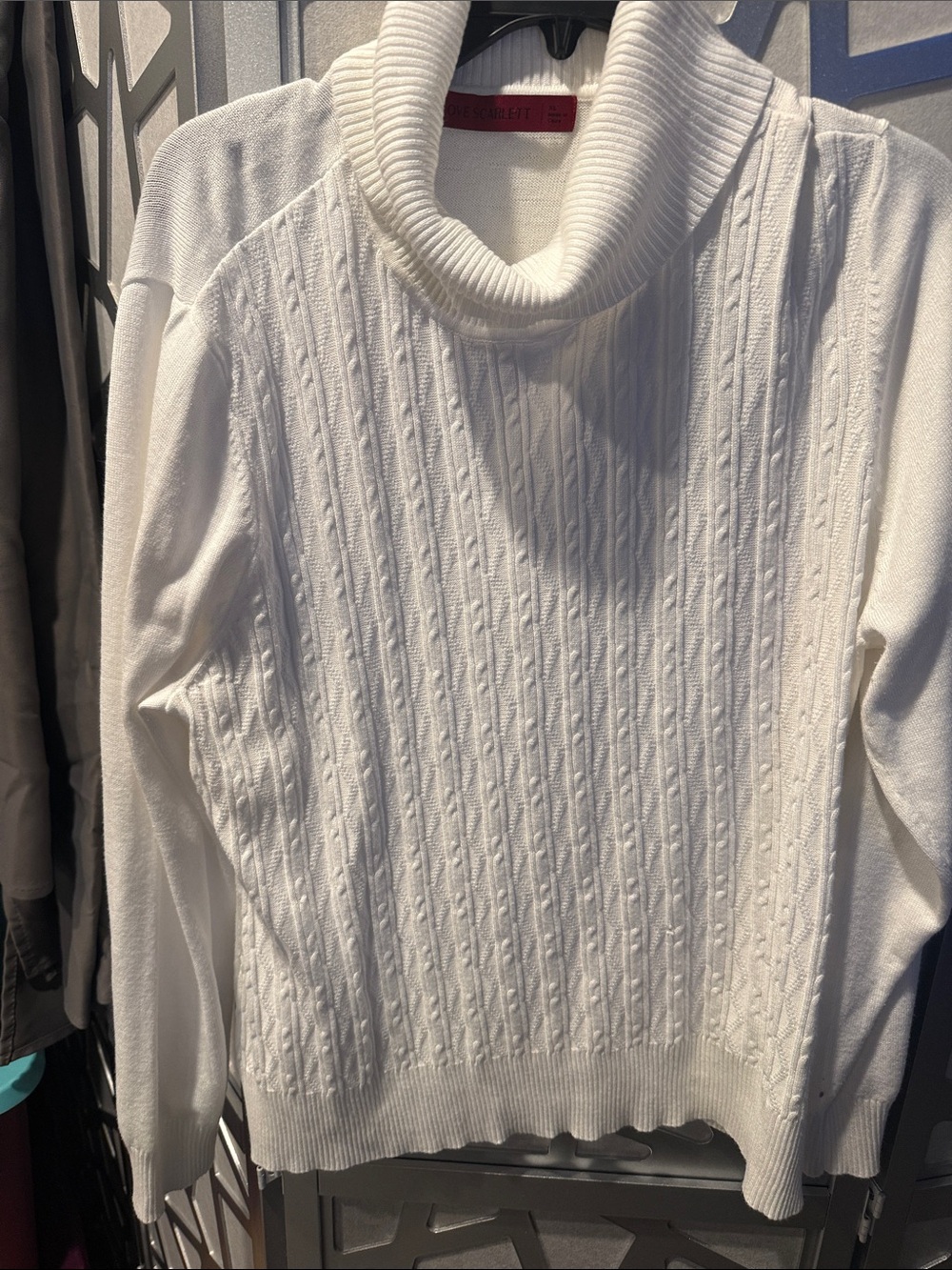 Scarlett White Crewneck Sweater with Red Label Accent